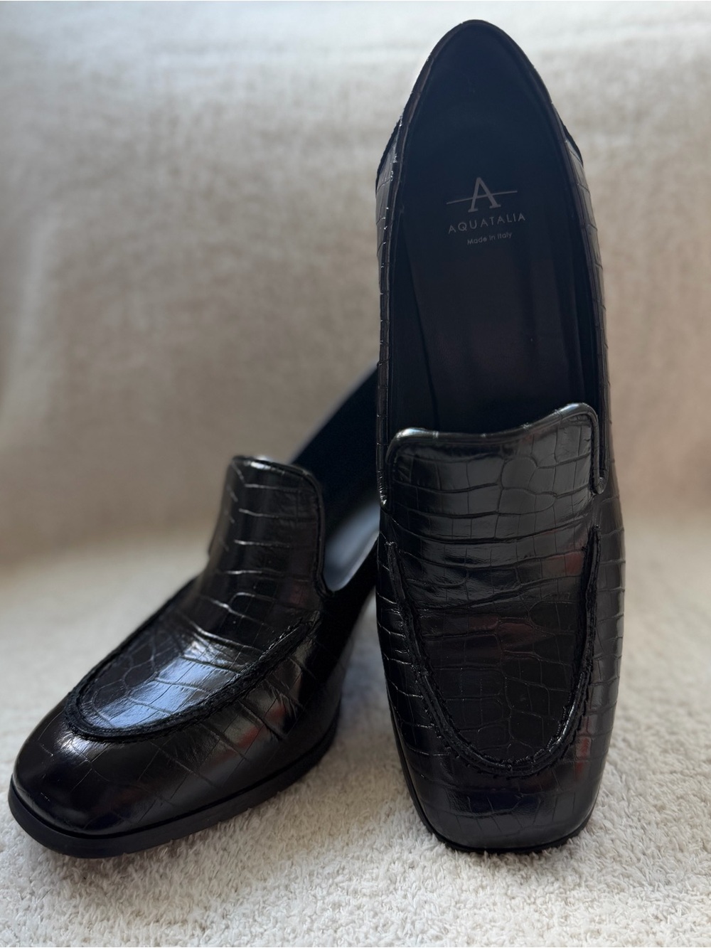 Aquatalia Black croc-effect Loafer Pumps